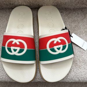 New Gucci Interlocking G Rubber Slide Sandal Women Size 41, US 10.